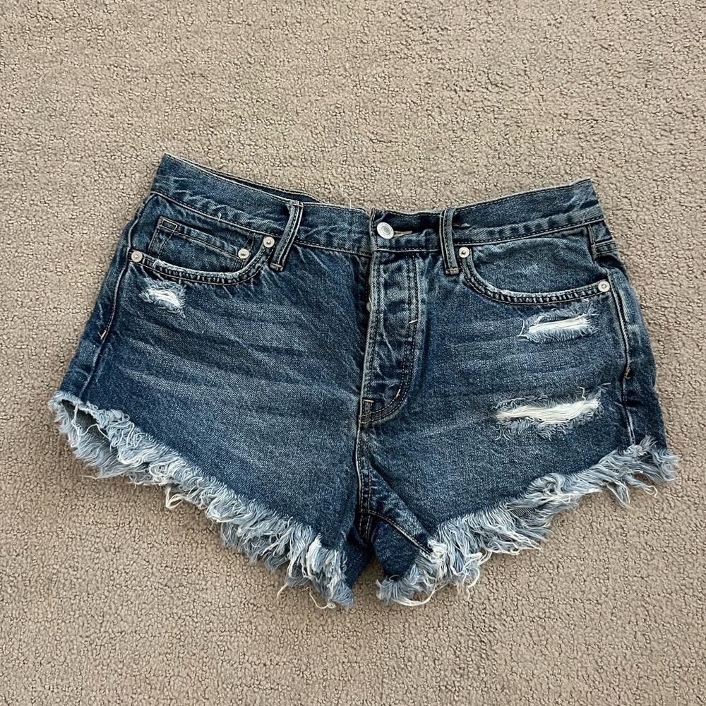 We The Free Blue Distressed Jean Shorts